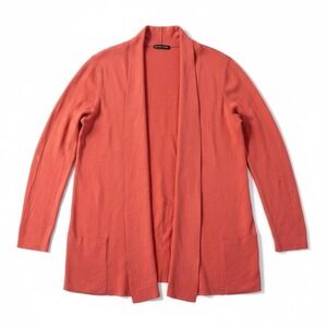 Eileen Fisher Open Front Cardigan‎ Coral Orange Red Women's S Small Cotton Silk